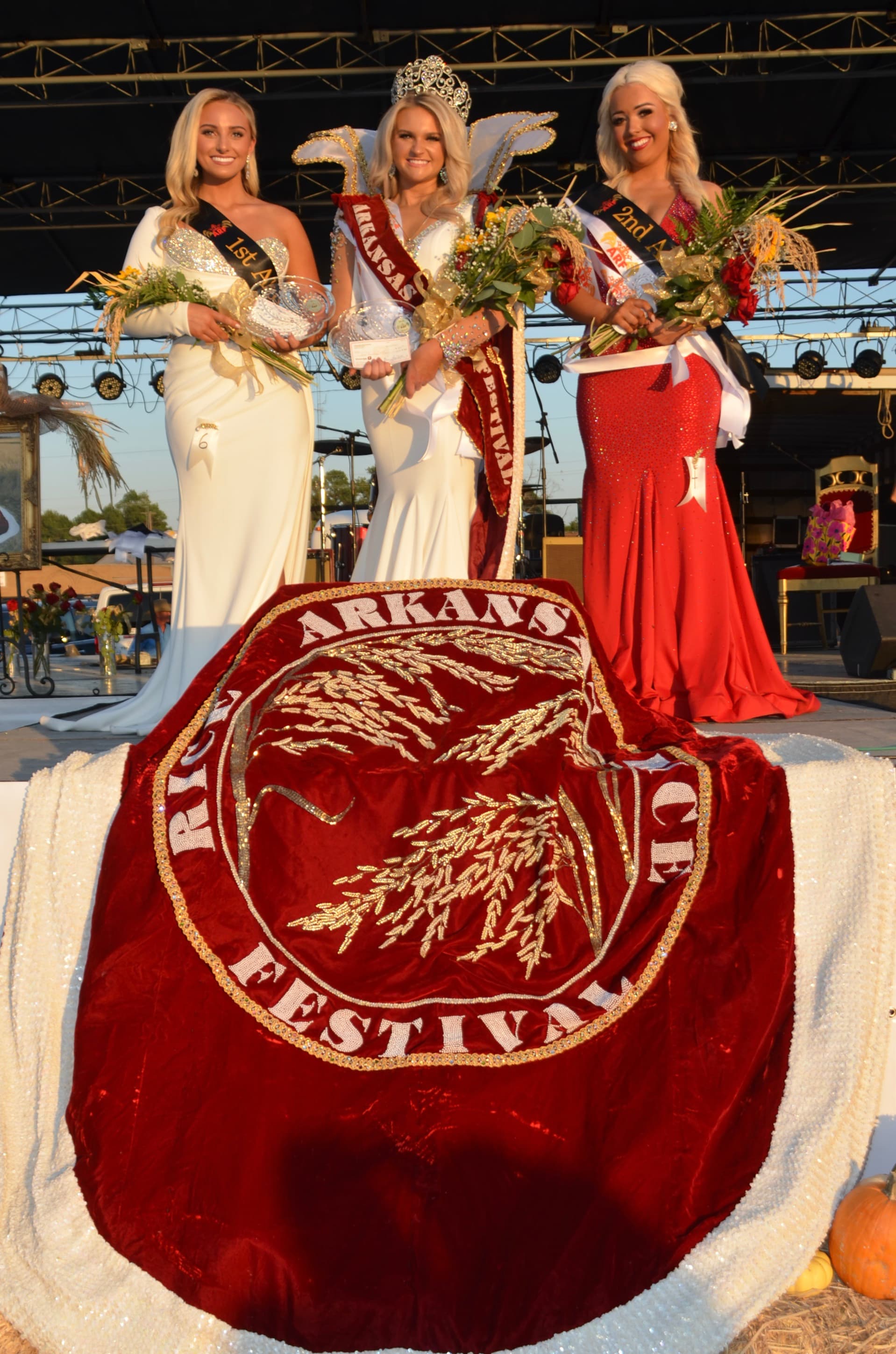 49th Miss Arkansas Rice Festival Queen Maggie Brinsfield
											 with 1st Alternate Sydney Bryeans and 2nd Alternate Victoria Oswald